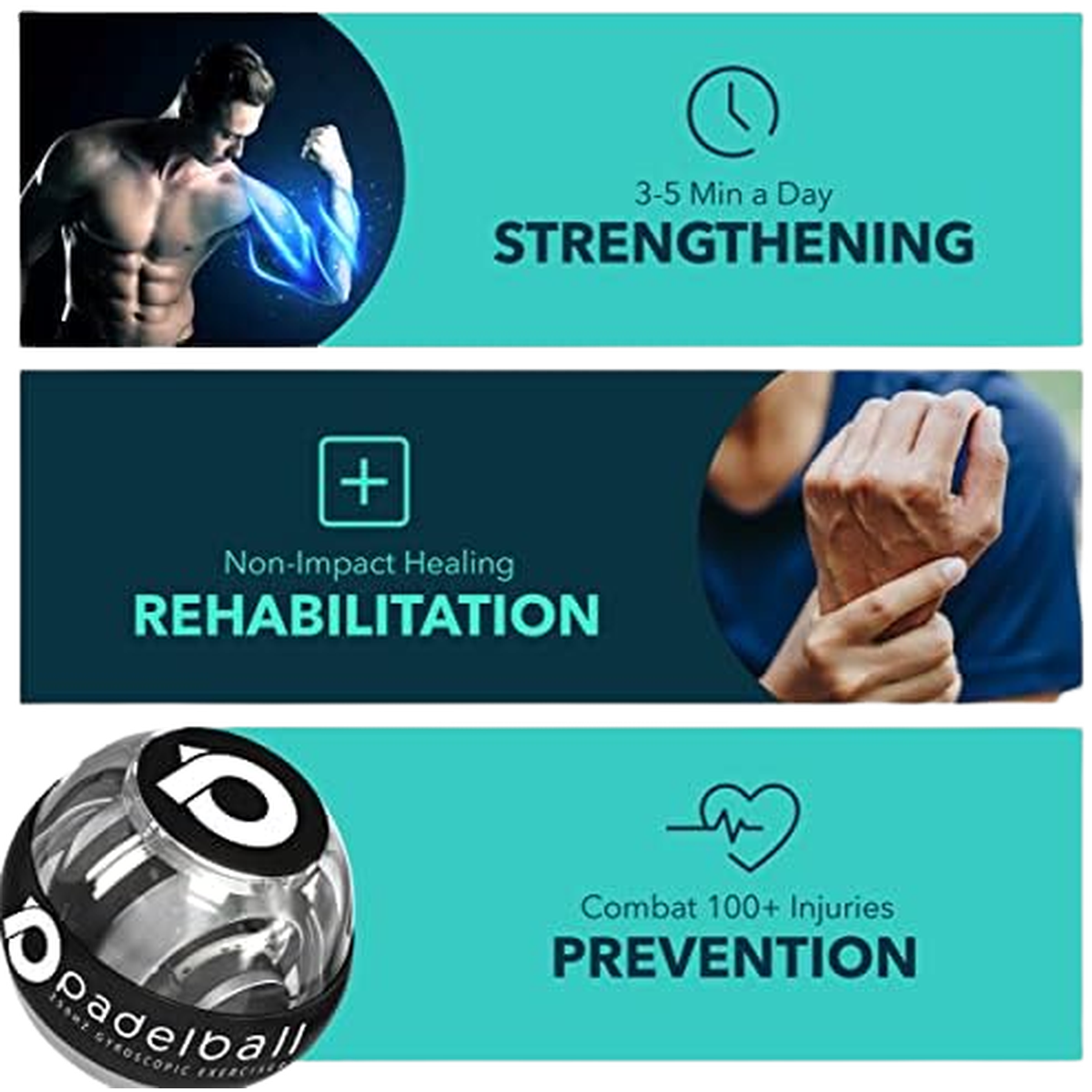 RPM Power Padelball - Training and Toning Ball for Arms, Elbow and Wrist with Gyroscope, Reduces Risk of Injuries, for Men and Women of All Levels - Image 5